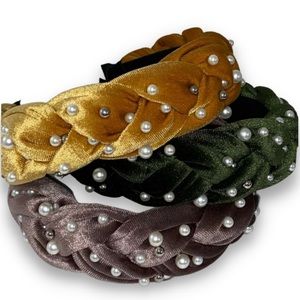 Braided Velvet faux Pearl embellished chic headband head piece trendy hair